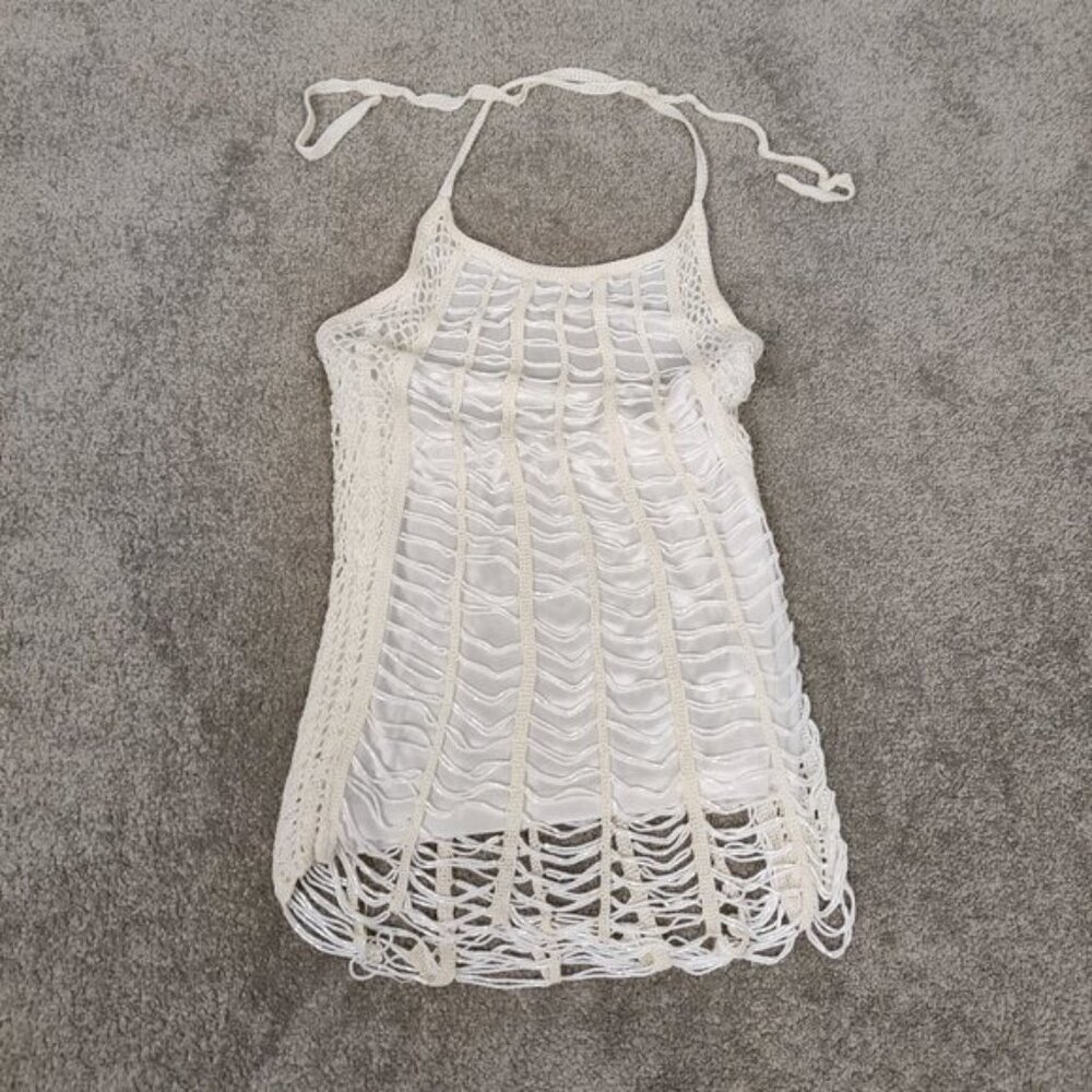Women's Beaded Satin Halter Top Size Small Coquette Coachella Summer Beach Boho